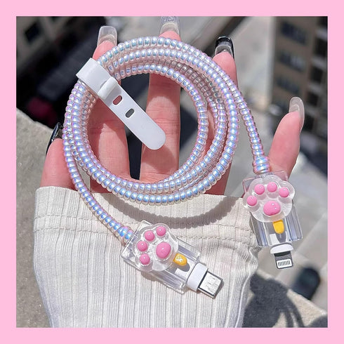 Cable Protector for iPhone Charger with Cute Cat Paw Design,Kawaii Cat Claw Soft Charging Cord Protector Data Cable Saver for Women Girls Compatib...