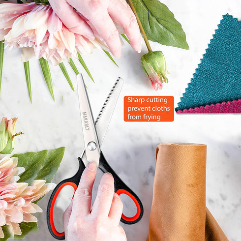 Pinking Shears - Fabric Craft Scissors with Decorative Edge, Zig Zag Blade, Professional Sewing Shear for Fabric/Leather/Paper (Red)...