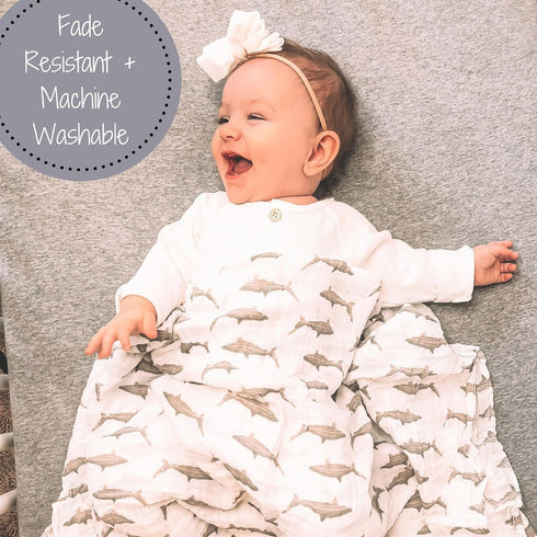 Swaddle Blanket | 100% Muslin Cotton | Newborn and Baby Nursery Essentials for Boys, Registry | Shark Print...