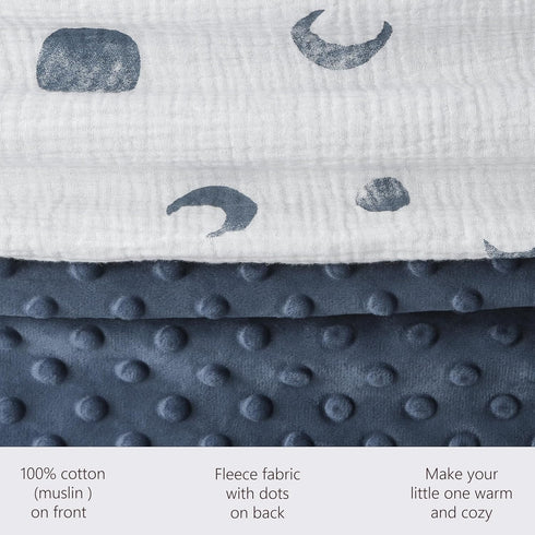 Baby Blankets for Unisex Boys Girls, Soft Nursery Crib Blankets with Muslin Cotton Front and Dotted Fleece Back for Newborns Toddlers 30x40inch (B...