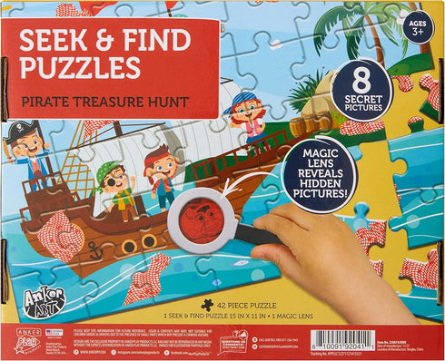 Seek & Find Puzzles - Pirate Treasure Hunt - Kid's Pirate Themed Play Oriented Puzzle - Uncover 8 Hidden Secret Pictures Using The Included Magic ...
