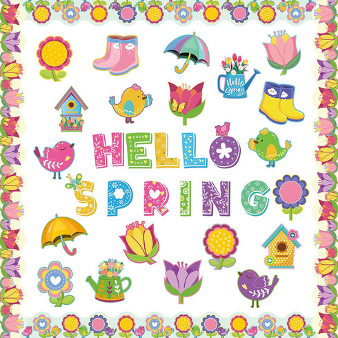 67 Pcs Spring Bulletin Board Decorations Set,Flower Paper Cutouts Classroom Decor with Glue Points Seasonal Class Decor for Office School Kinderga...