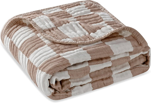 Ultra Soft Muslin Baby Blanket,A Versatile Swaddle and Bed Blanket for Babies, Toddlers, Boys, and Girls (1 Coffee Checkered 1 Pack)....