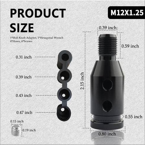M12x1.25 Shift Knob Adapter with 4 Hoses,Automatic Shift Knob Adapter for Non-Threaded Manual Shifters,Car Interior Accessories Universal Shifter ...