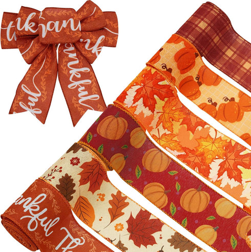 Fall Wired Edge Ribbons 36 Yards Pumpkin Maple Leaves Fabric Ribbon Orange Brown Autumn Leaves Plaids Craft Ribbon for Thanksgiving Farmhouse Bow ...