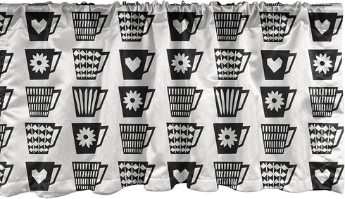 Lunarable Mid Century Modern Window Valance, Repeating Pattern with Various Motifs on Coffee Cups Print, Curtain Valance for Kitchen Bedroom Decor...