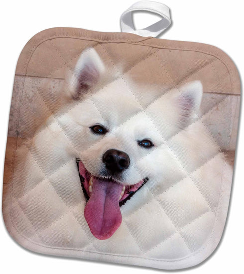 3D Rose American Eskimo Dog Lying On The Patio Pot Holder, 8 x 8...