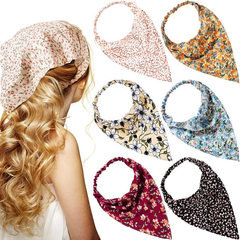 Syhood 6 Pcs Floral Elastic Hair Bandanas for Women Boho Hair Scarf Headband Chiffon Head Kerchief Turban with Clips(Rural Floral Patterns)...