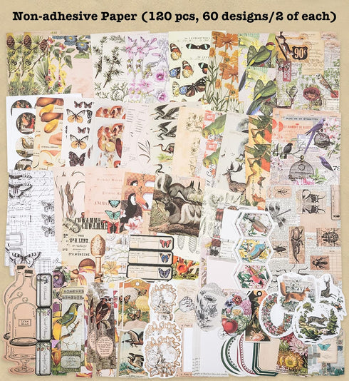 Knaid 200 Pieces Vintage Ephemera Pack Decoupage Paper Junk Journal Kit Scrapbook Planner Sticker Supplies for Art Journaling Bullet Journals Coll...