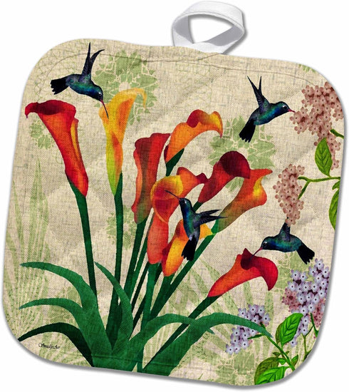 3D Rose Humble Hummingbirds Pot Holder, 8 x 8...