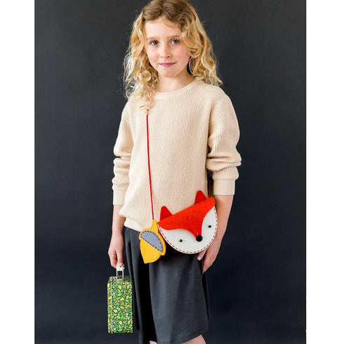 Petit Collage DIY Woodland Fox Felt Bag, Crossbody Bag for Kids with Matching Acorn Zipper Purse for Kids – DIY Crafts Sewing Kit– Makes a Great G...