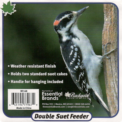 Double Suet Feeder with Green Metal Roof, Holds 2 Suet Cakes, Hanging Bird Feeder for Woodpeckers, Blue Jays, Chickadees, Nuthatches...