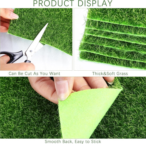 Elcoho 10 Pieces Fake Grass for Crafts Fairy Garden Grass 6 x 6 Inches Artificial Garden Grass for Miniature Ornament Garden Dollhouse DIY Decorat...