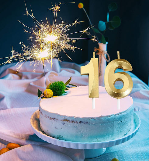 16th Birthday Candles,Gold Number 16 Cake Topper for Birthday Decorations Party Decoration...