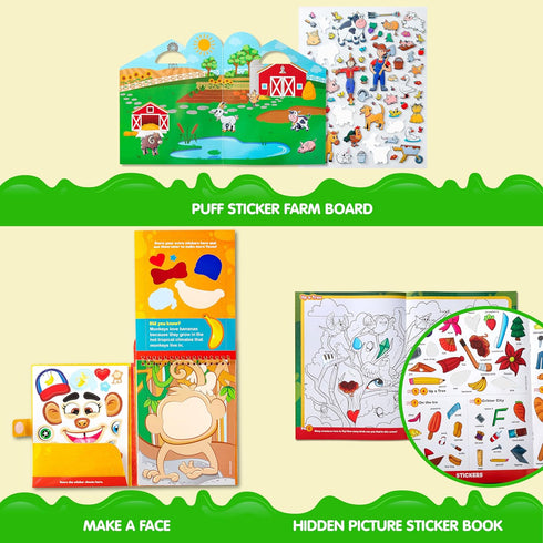 JOYIN 3 Pcs Reusable Sticker Book-Reusable Make a Face Sticker Book, Hidden Picture Sticker Book, Farm Sticker Board. On The Go Travel Toy Activit...