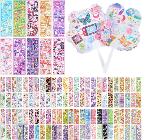 100 Sheets Cute Korean Stickers for Kpop Photocards Decor Stickers Bulk Aesthetic Toploader Stickers Glitter Cute Animal Pattern Scrapbook Sticker...