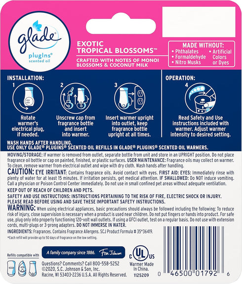 Glade PlugIns Refills Air Freshener Starter Kit, Scented and Essential Oils for Home and Bathroom, Exotic Tropical Blossoms, 0.67 Fl Oz, 1 Warmer ...