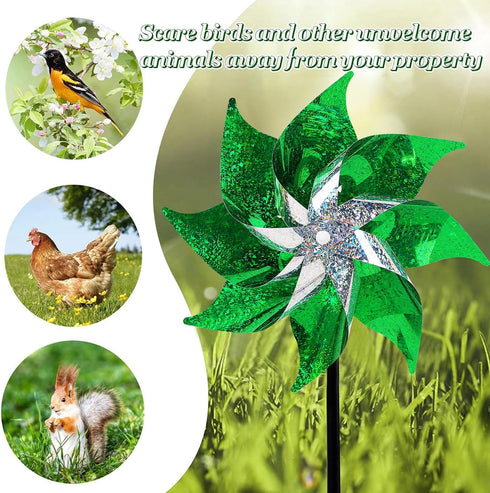 Hausse 10 Pack Reflective Pinwheels Holiday Decor, Extra Sparkly Wind Sculptures for St. Patrick's Day Decorations Party Supplies, Deterrent to Sc...