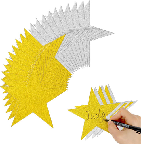 70Pcs 6 Inch Glitter Stars Cutouts Paper Confetti Star Dulinkas Double Printed Paper Star Decorations for Classroom Wall Festival Movie Night Part...