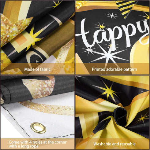Blulu 40th Birthday Party Decoration, Extra Large Fabric Black Gold Sign Poster for 40th Anniversary Photo Booth Backdrop Background Banner, Birth...