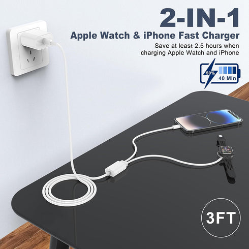 ???????? ???????????????? Apple Watch Charger,2-in-1 USB C Charger for iWatch & iPhone,3FT Fast Charging Cable with 20W Fast Wall Charger for Appl...