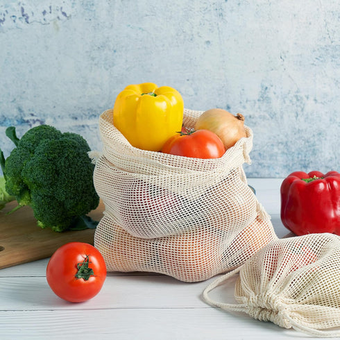 PALTERWEAR 100 Percent Natural Cotton Double Drawstring Mesh Bag For Herbs, Nuts, Spices (10 x 12 Inch - Set of 5)...