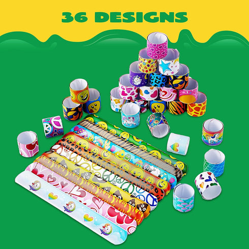 JOYIN 60 Pcs Slap Bracelets for Kids Bulk Wristbands with Animals, Friendship, Heart Print 36 Designs, for kids Easter Party Favors, Classroom Pri...