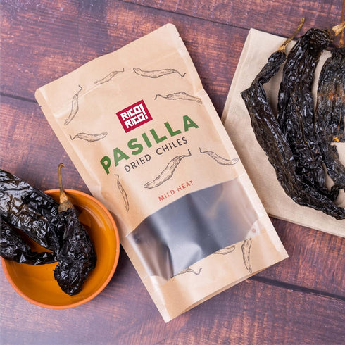 RICO RICO - Pasilla Dried Peppers 4 Oz. - Pasilla Chiles Secos - Premium Peppers - Great For Authentic Mexican Cuisine - Packaged In Resealable Ba...