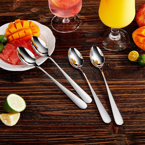 KEAWELL Premium 4-Piece Louise Long Handle Iced Tea Spoons, 18/10 Stainless Steel Long Teaspoons, Long Coffee Spoons, Cocktail Stirring Spoons, Di...