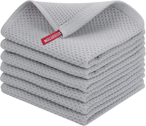 Homaxy 100% Cotton Waffle Weave Kitchen Dish Cloths, Ultra Soft Absorbent Quick Drying Dish Towels, 12 x 12 Inches, 6-Pack, Light Gray...