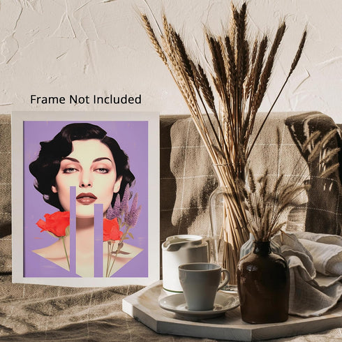 Posterizer 1 pcs-vintage collage-purple backgound , red flowers-Retro Art-Abstract & Modern Art-Gift for Art Lovers-Gifts for Women- UNFRAMED Wall...