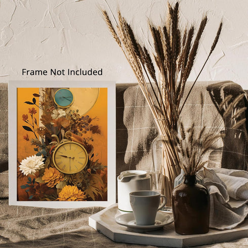 Posterizer 1 pcs-vintage cosy collage with old watches and flowers-Abstract & Modern Art-Floral & Botanical Art-Gift for Art Lovers- UNFRAMED Wall...