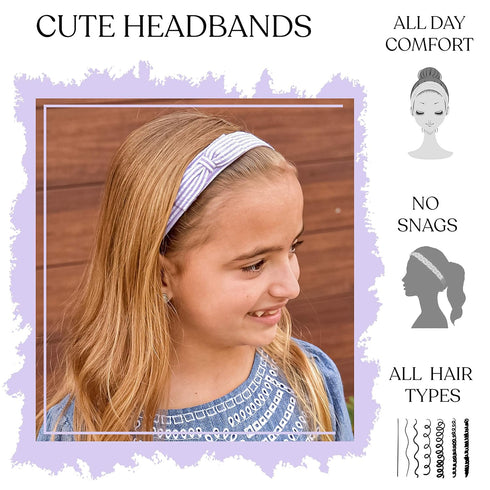 FROG SAC Adjustable Seersucker Striped Hairbands - Non-Slip Flat Bows for Girls & Kids, Cute Small Hair Accessories, Party Favors...