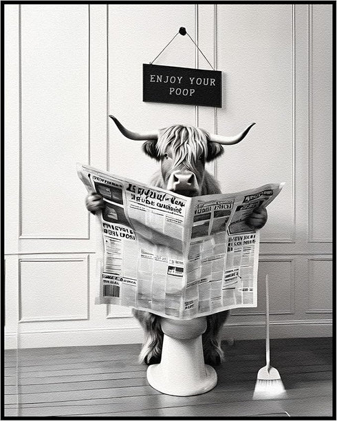 Posterizer 1 pcs-Funny Highland Cow Wall Art in Bathtub-Comedy Art-Art for Animal Lovers- Bathroom, restroom Decor- unframed wall art...