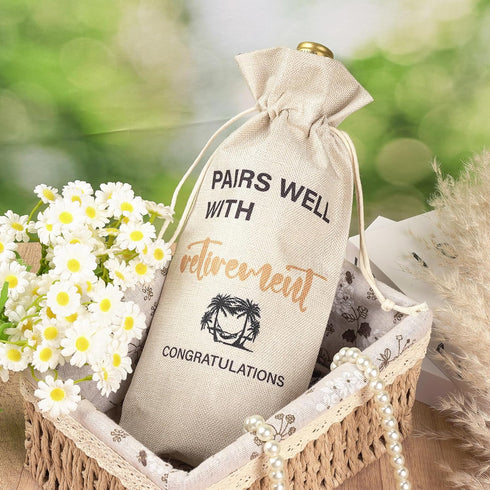 Retirement Gifts Retirement Wine Bag - Retirement Gifts for Women Men, Pairs Well with Retirement, Retirement Wine Bottle Gift, Funny Retirement G...
