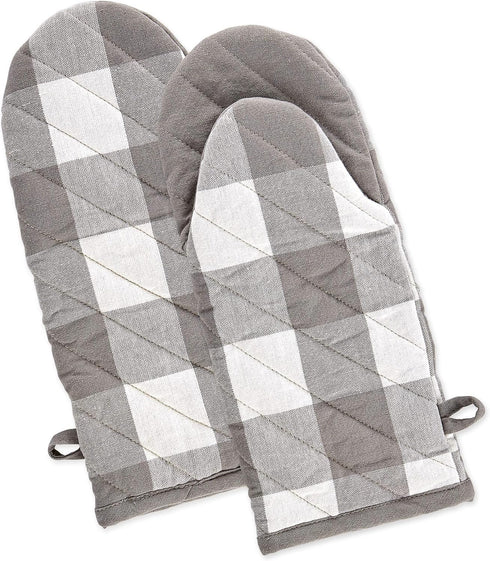 DII Buffalo Check Kitchen Collection, Classic Farmhouse Kitchen Set, Oven Mitt, Gray & White, 2 Piece...