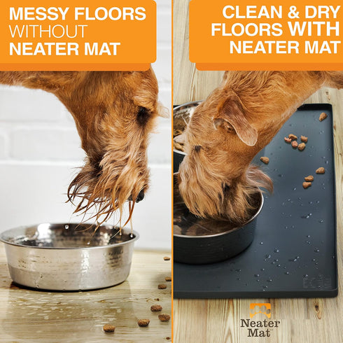 Neater Pet Brands Neater Mat - Waterproof Silicone Pet Bowls Mat - Protect Floors from Food & Water (Midnight Black, 16" x 10" Silicone)...