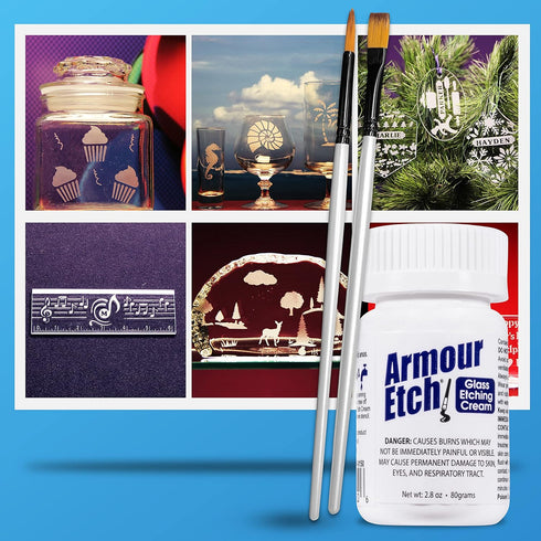 Armour Etch Glass Etching Cream - Starter 2.8oz Size - Bundled with Moshify Application Brushes...
