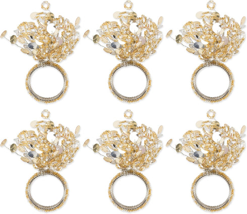 DII Christmas Thanksgiving Holiday Tabletop Décor Collection Decorative Napkin Ring Holder Set, 1.5" Diameter, Gold Beaded Sparkle, 6 Piece...