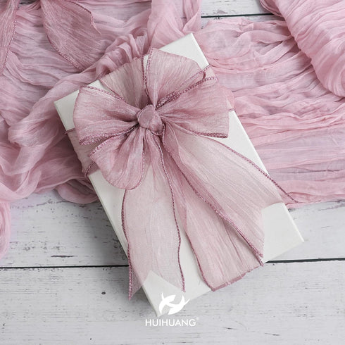 HUIHUANG Dusty Rose Wired Ribbon Crinkle Wire Ribbon 2.5 inch Wide Metallic Wired Wedding Ribbon for Gift Wrapping Basket Wreaths Bows Making Home...