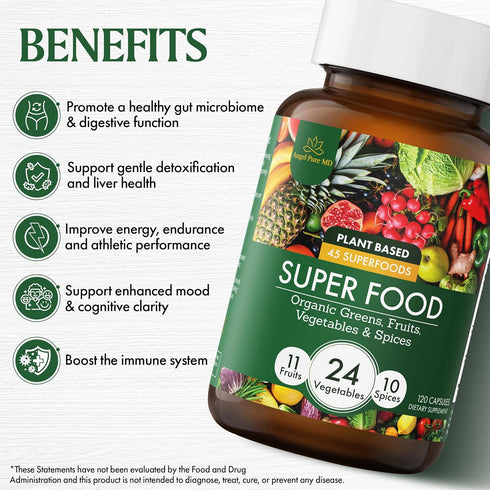 Super Greens and Reds Daily Fruits and Veggies Supplement: Gluten Free, Organic Superfood Greens Supplement Capsules & Cruciferous Vegetable Suppl...
