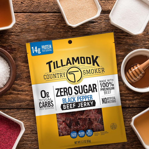 Tillamook Country Smoker Keto Friendly Zero Sugar Beef Jerky, Black Pepper, 2.2 Ounce (Pack of 4)...