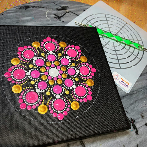 Mandala Stencil - 4 piece set including Super Flexible template - by Happy Dotting Company - stencils for mandala art and dot painting on mugs, bo...