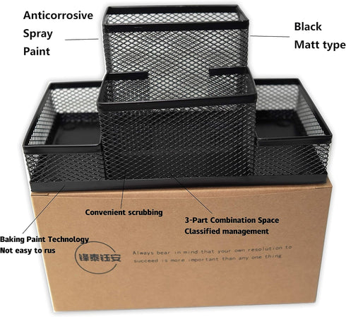Fengtaiyuan T02 Black-Plus, Big Black Metal Wire Mesh Pencil Holder, Desktop Organizer...