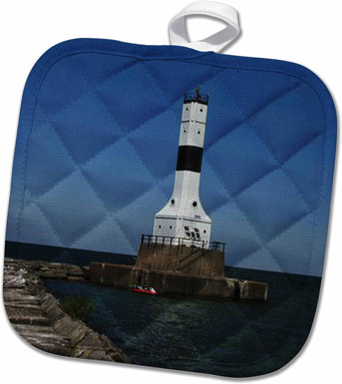 3D Rose Island Lighthouse at Cedar Point County Park Pot Holder, 8" x 8"...
