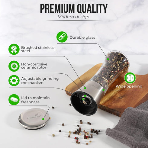 Pepper Grinder or Salt Shaker for Professional Chef - Best Spice Mill with Brushed Stainless Steel, Special Mark, Ceramic Blades and Adjustable Co...