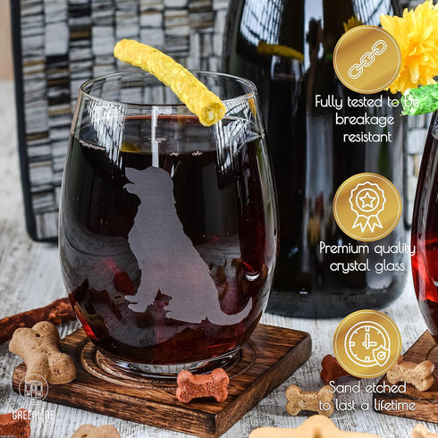 Golden Retriever Stemless Wine Glasses (Set of 2) | Unique for Dog Lovers | Hand Etched with Breed Name on Bottom...