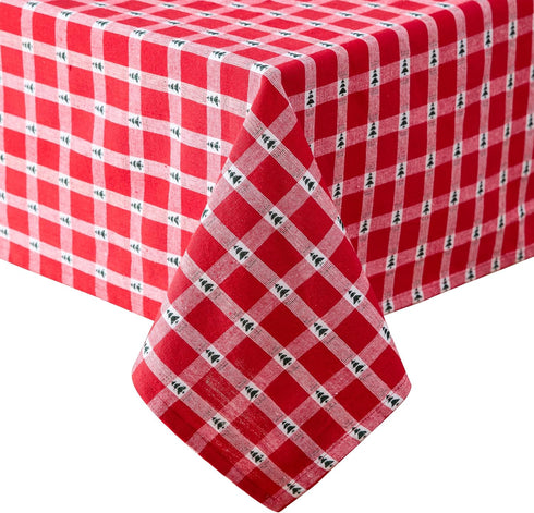 Lintex Little Christmas Trees Plaid Cotton Christmas Napkins, Red and Green Country Tree Woven Holiday Fabric, Easy Care Cotton Weave, Set of 4 Na...