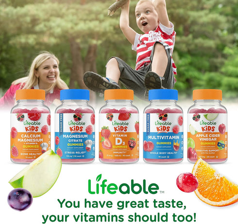 Lifeable Calcium 500 mg with Vitamin D3 1000 IU Gummies for Kids - Natural Flavor Vitamin Supplements - Gluten Free GMO-Free Chewable - for Bone, ...