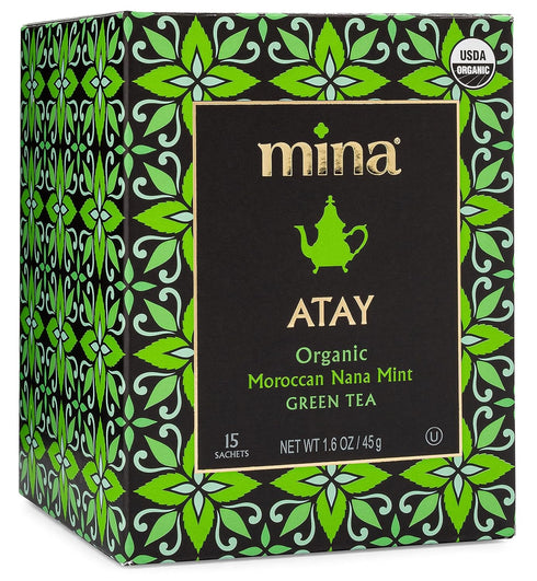 Mina Atay Moroccan Nana Mint Organic Green Tea, 15 Biodegradable Sachets - Refreshing Moroccan Mint Green Tea Bags, Moroccan Mint Tea Bags, Low in...